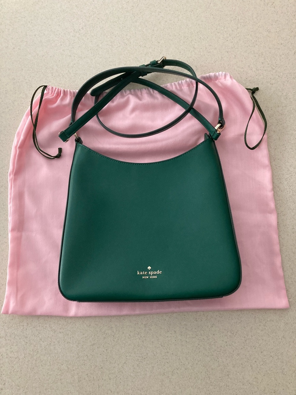 Kate Spade Deep Jade Leather Shoulder Crossbody Bag with Gold Logo
